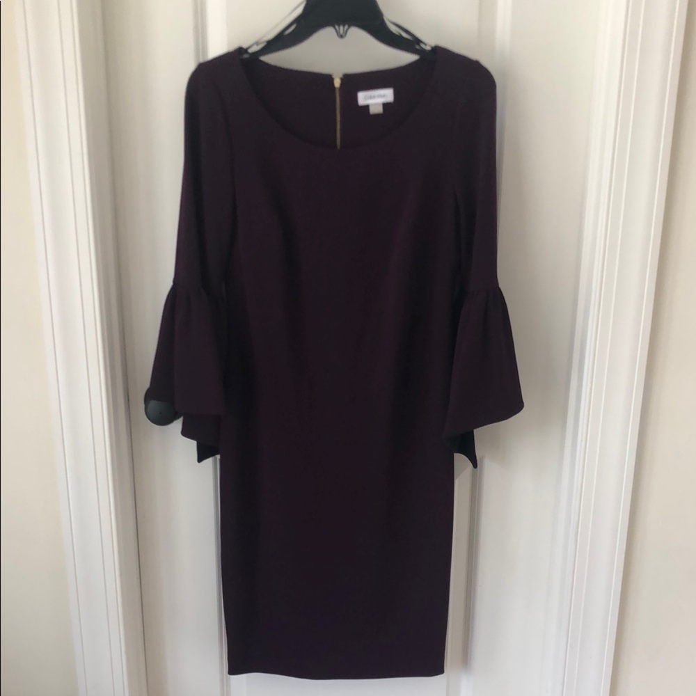 Calvin Klein Purple Long Bell Ruffle Sleeve Dress